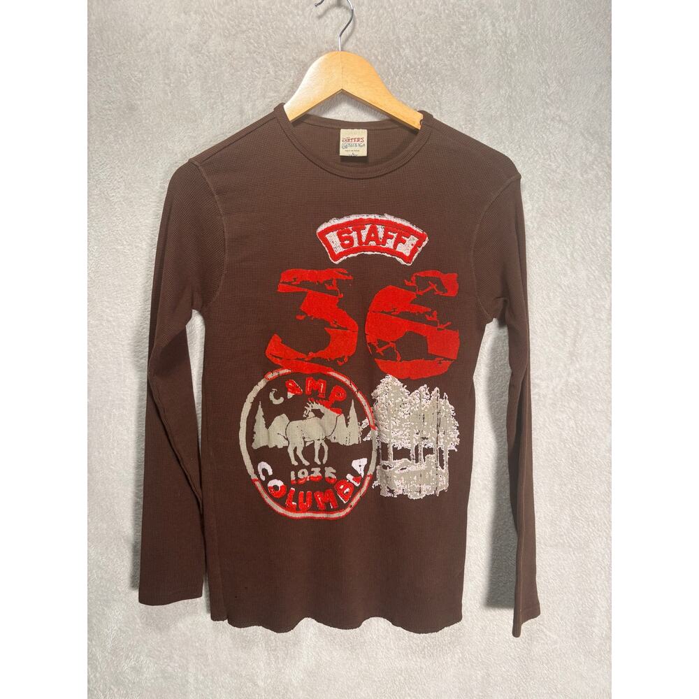 Vintage Carters Graphic Waffle Long Sleeve 100%‎ Cotton Shirt Brown Youth Large
